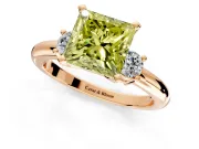 3 Stone Engagement Ring Setting for Fancy Yellow Princess Cut Center with Wide Plain Band and Prong Head in Rose Gold