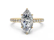 Solitaire Engagement Ring Setting for Marquise Center with Fine Pave Band and Prong Head in Yellow Gold
