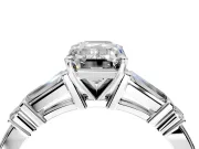 Bar-Set Engagement Ring Setting for Emerald Cut Center with Tapered Baguette Accents and Prong Head in Sterling Silver