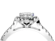 Floral Engagement Ring Setting for Emerald Cut Center with Pave Band and Floral Prong Head in Platinum