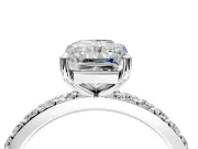 Solitaire Engagement Ring Setting for Radiant Cut Center with Round Cut Pave Band and Prong Head in Platinum