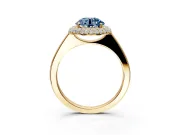 Halo Engagement Ring Setting for Fancy Blue Round Cut Center with Plain Tapered Band and Prong Head in Yellow Gold