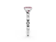 Solitaire Engagement Ring Setting for Fancy Pink Radiant Cut Center with Beaded Bezel Station Band and Prong Head in Sterling Silver