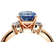 3 Stone Engagement Ring Setting for Fancy Blue Radiant Cut Center with Wide Plain Band and Prong Head in Rose Gold