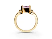 Solitaire Engagement Ring Setting for Fancy Pink Asscher Cut Center with Twisted Band and Scroll Prong Head in Yellow Gold