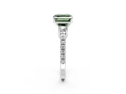 3 Stone Engagement Ring Setting for Fancy Green Asscher Cut Center with Round Cut Side Accents and Prong Head in Platinum