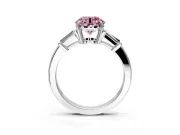 3 Stone Engagement Ring Setting for Fancy Pink Round Cut Center with Baguette Accents and Prong Head in Sterling Silver