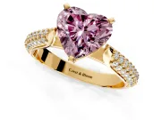Solitaire Engagement Ring Setting for Fancy Pink Heart-Shaped Center with Multi-Row Accents and Prong Head in Yellow Gold