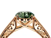 Solitaire Engagement Ring Setting for Fancy Green Round Cut Center with Engraved Pave Band and Prong Head in Rose Gold
