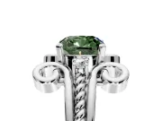 Solitaire Engagement Ring Setting for Fancy Green Cushion Cut Center with Twisted Band and Scroll Prong Head in Sterling Silver