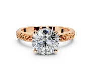 Solitaire Engagement Ring Setting for Round Cut Center with Scrollwork Band and Prong Head in Rose Gold