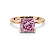Minimalist Solitaire Engagement Ring Setting for Fancy Pink Cushion Cut Center with Thin Band and Prong Head in Rose Gold
