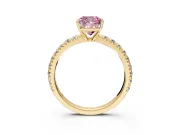Solitaire Engagement Ring Setting for Fancy Pink Cushion Cut Center with Large Accent Band and Prong Head in Yellow Gold