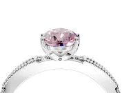 Solitaire Engagement Ring Setting for Fancy Pink Pear-Shaped Center with Milgrain-Edged Pave Band and Prong Head in Sterling Silver