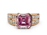 Bezel Engagement Ring Setting for Fancy Pink Asscher Cut Center with Wide Channel-Set Band and Bezel Head in Rose Gold