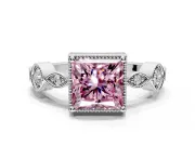 Vintage Station Engagement Ring Setting for Fancy Pink Princess Cut Center with Accents and Prong Head in Platinum