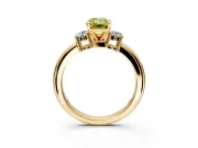 3 Stone Engagement Ring Setting for Fancy Yellow Emerald Cut Center with Wide Plain Band and Prong Head in Yellow Gold