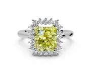 Starburst Halo Engagement Ring Setting for Fancy Yellow Radiant Cut Center with Thin Round-Wire Band and Prong Head in Platinum