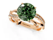 Solitaire Engagement Ring Setting for Fancy Green Round Cut Center with Pave and Plain Crossover Band and Prong Head in Rose Gold