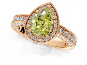 Milgrain Halo Engagement Ring Setting for Fancy Yellow Pear-Shaped Center with Wide Pave Band and Prong Head in Rose Gold
