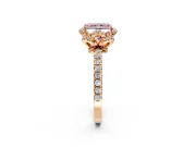 Halo Engagement Ring Setting for Fancy Pink Radiant Cut Center with Openwork Halo, Pave Band and Prong Head in Rose Gold