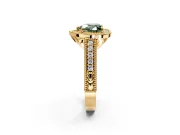 Milgrain Halo Engagement Ring Setting for Fancy Green Heart-Shaped Center with Pave Band and Prong Head in Yellow Gold