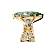 3 Stone Engagement Ring Setting for Fancy Green Marquise Center with Pave Twist Band and Prong Head in Yellow Gold