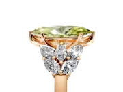 Leaf Cluster Engagement Ring Setting for Fancy Yellow Marquise Center with Marquise Accents and Prong Head in Rose Gold