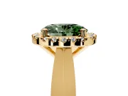 Halo Engagement Ring Setting for Fancy Green Oval Center with Square Band and Prong Head in Yellow Gold