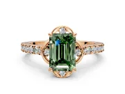 Floral Engagement Ring Setting for Fancy Green Emerald Cut Center with Pave Band and Floral Prong Head in Rose Gold