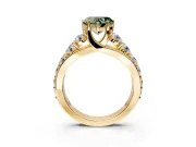 Solitaire Engagement Ring Setting for Fancy Green Heart-Shaped Center with Graduated Shared Prongs and Prong Head in Yellow Gold