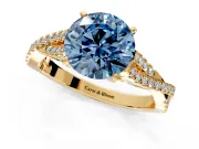 Solitaire Engagement Ring Setting for Fancy Blue Round Cut Center with Twisted Pave Split Shank and Prong Head in Yellow Gold