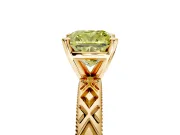 Solitaire Engagement Ring Setting for Fancy Yellow Cushion Cut Center with Milgrain X Pattern Band and Prong Head in Yellow Gold