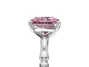 Solitaire Engagement Ring Setting for Fancy Pink Radiant Cut Center with Bamboo Band and Prong Head in Platinum