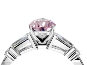 Bar-Set Engagement Ring Setting for Fancy Pink Pear-Shaped Center with Tapered Baguette Accents and Prong Head in Sterling Silver