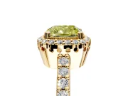 Halo Engagement Ring Setting for Fancy Yellow Cushion Cut Center with Inner Milgrain Border and Prong Head in Yellow Gold