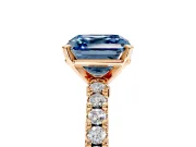 Solitaire Engagement Ring Setting for Fancy Blue Asscher Cut Center with Single Row Accent Band and Prong Head in Rose Gold