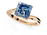 Solitaire Engagement Ring Setting for Fancy Blue Princess Cut Center with Plain Bypass Twist Band and Prong Head in Rose Gold