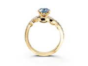 Solitaire Engagement Ring Setting for Fancy Blue Oval Center with Pave Bypass Twist Band and Prong Head in Yellow Gold