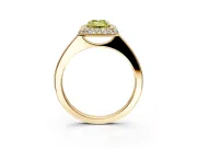 Halo Engagement Ring Setting for Fancy Yellow Emerald Cut Center with Plain Tapered Band and Prong Head in Yellow Gold