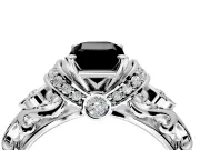 Solitaire Engagement Ring Setting for Fancy Black Emerald Cut Center with Filigree Band and Prong Head in Platinum