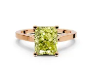 Solitaire Engagement Ring Setting for Fancy Yellow Radiant Cut Center with Tapered Shoulders and Prong Head in Rose Gold