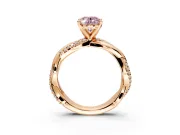 Solitaire Engagement Ring Setting for Fancy Pink Oval Center with Pave and Plain Crossover and Basket Head in Rose Gold