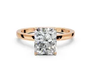 Solitaire Engagement Ring Setting for Radiant Cut Center with Thin Rounded Plain Band and Prong Head in Rose Gold