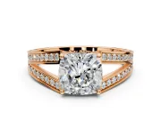 Split Shank Engagement Ring Setting for Cushion Cut Center with Pave Split Shank and Prong Head in Rose Gold
