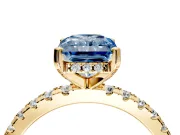 Solitaire Engagement Ring Setting for Fancy Blue Radiant Cut Center with Band of Accents and Prong Head in Yellow Gold
