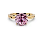 Solitaire Engagement Ring Setting for Fancy Pink Round Cut Center with Basket Rail and Prong Head in Yellow Gold