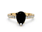 Open Basket Engagement Ring Setting for Fancy Black Pear-Shaped Center with Pave Band and Prong Head in Yellow Gold