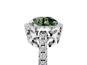 Accent Halo Engagement Ring Setting for Fancy Green Round Cut Center with Full-Length Pave Band and Prong Head in Platinum