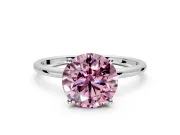 Solitaire Engagement Ring Setting for Fancy Pink Round Cut Center with Straight Thin Band and Prong Head in Sterling Silver